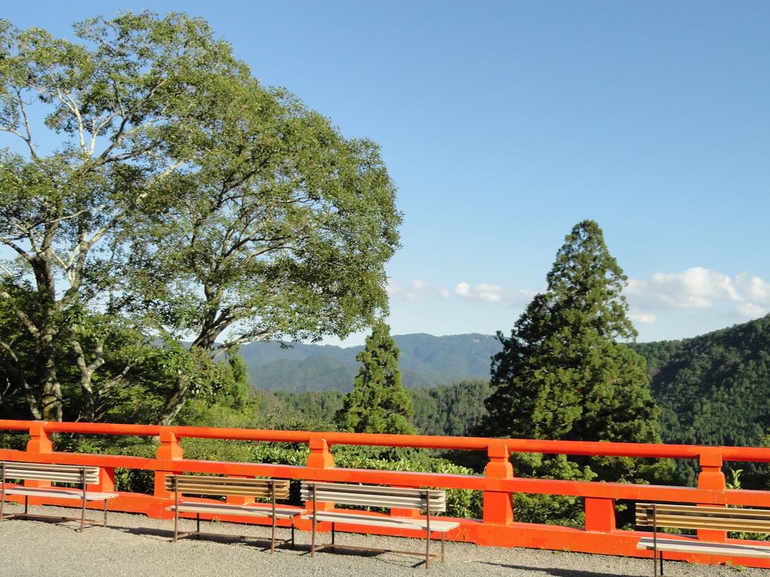 A vermillion bridge in the cedar forest north of Kyoto